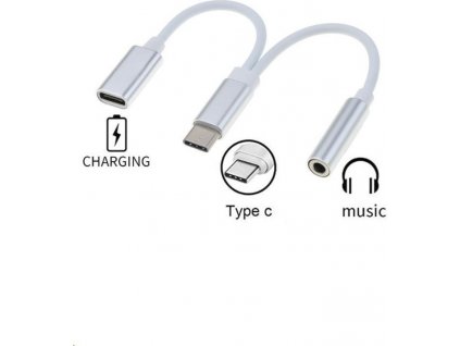 PremiumCord Prevodník USB-C na audio jack 3,5 mm samica + konektor USB typu C na nabíjanie