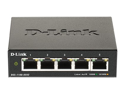 D-Link DGS-1100-05V2 5-portový gigabitový inteligentný riadený prepínač, bez ventilátora