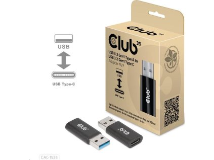 Adaptér Club3D USB 3.2 Gen1 typu A na USB 3.2 Gen1 typ C (M/F), čierna