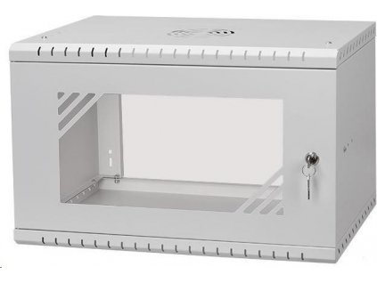 LEXI 19" nástenná skriňa Basic 6U, šírka 520 mm, hĺbka 450 mm, sklenené dvere, bez zadnej steny, sivá