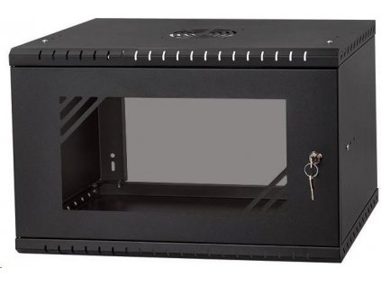 LEXI 19" nástenná skriňa Basic 6U, šírka 520 mm, hĺbka 450 mm, sklenené dvere, bez zadnej steny, čierna