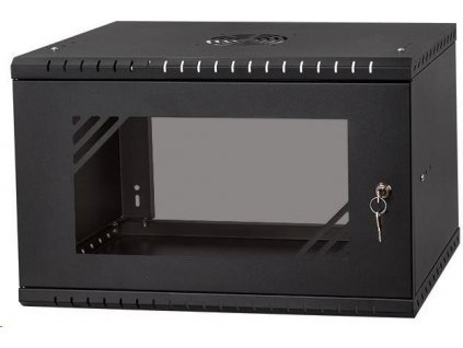 LEXI 19" nástenná skrinka Basic 6U, šírka 520 mm, hĺbka 350 mm, sklenené dvere, bez zadnej steny, čierna