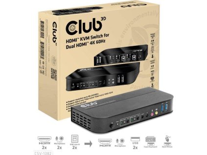 Sieťový prepínač Club3D - Prepínač, HDMI KVM prepínač - Dual HDMI 4K 60Hz