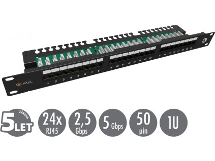 Solarix Patch panel 24 x RJ45 CAT5E UTP s prepojovacou lištou 1U SX24L-5E-UTP-BK-N