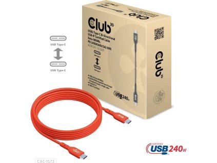 Club3D kabel USB-C, Oboustranný USB-IF Certifikovaný data kabel, Data 480Mb,PD 240W(48V/5A) EPR M/M 2m