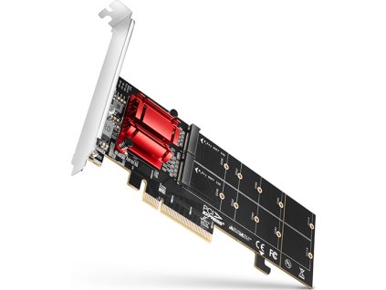 AXAGON PCEM2-ND, PCIe x8 radič - 2x M.2 NVMe M-key slot, RAID, podpora dosiek bez bifurkace, vr. LP