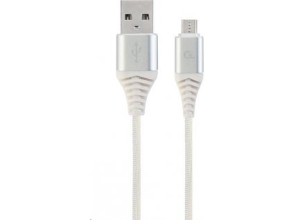 GEMBIRD CABLEXPERT USB 2.0 AM na MicroUSB (AM/BM), 2 m, opletený, bielo-strieborný, blister, PREMIUM KVALITA