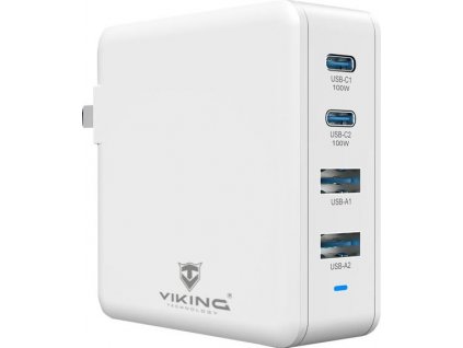 Viking nabíječka USB GaN 100W, podpora PD3.0 a QC4+, bílá