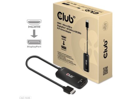 Club3D Adaptér HDMI + Micro USB na DisplayPort 4K120Hz/8K30Hz, Active Adapter M/F