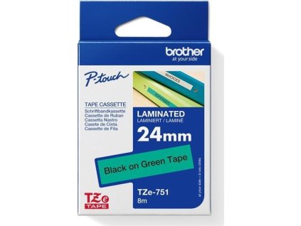 BROTHER TZE751 - TZ kazeta 24 mm široká, laminovaná TZE-751, zeleno-čierne písmo