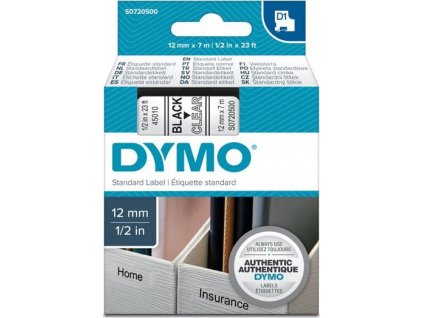 páska DYMO 45010 D1 Black On Transparent Tape (12mm)