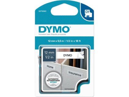 páska DYMO 16959 D1 Black On White Permanent Polyester Tape (12mm)