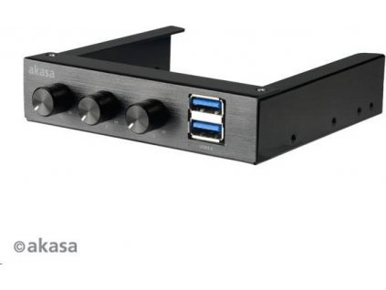 Ovládací panel AKASA do 3,5" pozície, 3x FAN, 2x USB 3.0, čierny hliník