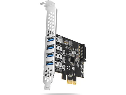 AXAGON PCEU-43RS, PCIe radič, 4x USB 3.2 Gen 1 port, 5 Gbps, napájanie z PCIe alebo SATA, SP & LP