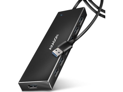 AXAGON HUE-F7A, 7x USB 3.2 Gen 1 ALU FLAT CHARGING hub, micro USB napájací konektor, kábel USB-A 1m