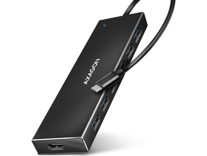 AXAGON HUE-F7C, 7x USB 3.2 Gen 1 ALU FLAT CHARGING hub, micro USB napájecí konektor, kabel USB-C 30cm