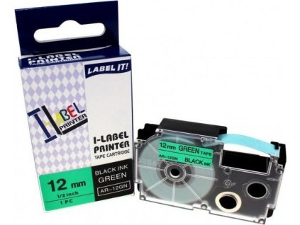 Páska Xerox kompatibilná s Casio XR-12GN1, 12 mm x 8 m, čierna tlač / zelený podklad - ALLPRINT