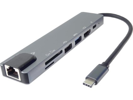 PremiumCord Adaptér USB-C na HDMI + USB3.0 + USB2.0 + PD + SD/TF + RJ45