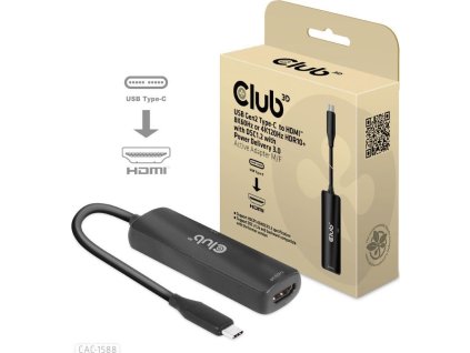 Club3D Adaptér USB-C na HDMI 8K60Hz/4K120Hz, Active Adapter M/F, PD 3.0, HDR10+ a DSC 1.2