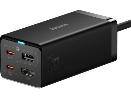 Baseus GaN5 Pro rychlonabíjecí stolní adaptér 2x USB-C + USB-A + HDMI 67W 1.5m kabel černá