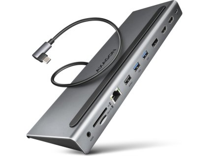 AXAGON HMC-4KX3 USB 5Gbps hub, 3x USB-A, 2x HDMI, DP, RJ-45 GLAN, SD/microSD, audio, PD 100W, kábel USB-C 40cm