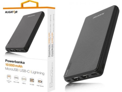 ALIGATOR PB1000, 10000mAh 3v1, micro/iPh/USB-C, černá