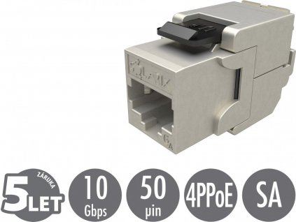 Samořezný keystone Solarix CAT6A STP RJ45 SXKJ-10G-STP-BK-SA Component Level a 4PPoE certifikace