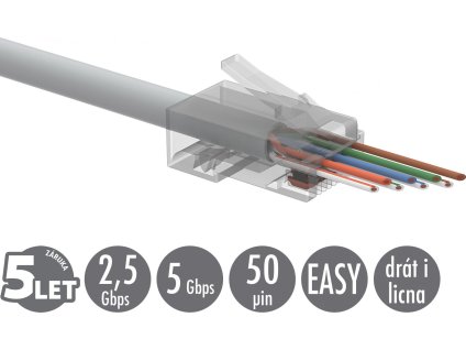Univerzální EASY konektor RJ45 CAT6 UTP 8p8c na drát i licnu SXRJ45-6-UTP-EASY 100ks