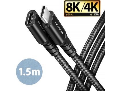 AXAGON BUCM32-CF15AB predlžovací kábel USB-C (M) <-> USB-C (F), 1.5m, USB 20Gbps, PD 240W 5A, 8K HD, ALU, oplet, čierny