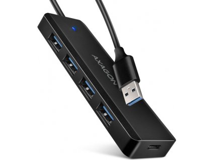 AXAGON HUE-C1A, 4x USB 5Gbps TRAVEL hub, USB-C napájací konektor, kábel USB-A 19cm