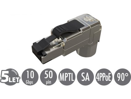 Konektor MPTL 90° RJ45 CAT6A STP samořezný SXRJ45-6A-STP-BK-SA-U