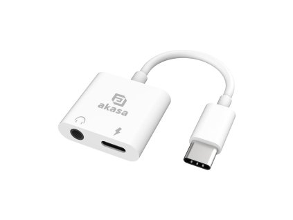 AKASA adaptér USB-C to 3.5mm Jack & PD 15W Nabíjecí port, bílá