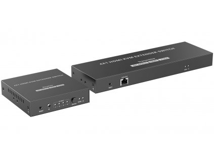 PREMIUMCORD HDMI switch, 4K@60Hz HDMI2.0 KVM 4:1 s ovládáním až na 70m přes Cat6/7