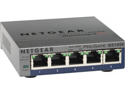 Netgear GS105E ProSafe Plus Switch, 5-portový gigabitový, konfigurovateľný pre PC