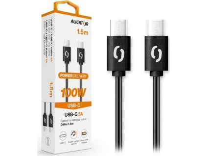 ALIGATOR datový kabel POWER 100W, USB-C/USB-C 5A, délka 1,5 m, černá