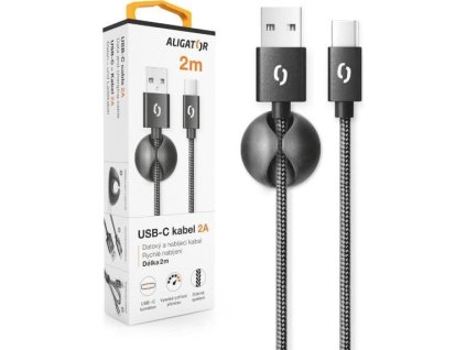 ALIGATOR datový kabel  PREMIUM 2A, USB-C, délka 2 m, černá