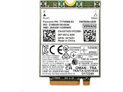 DELL DW5829E - eSIM WWAN 2x2 Card Snapdragon X20 LTE for Laptop, WW