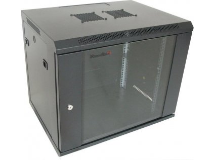 XtendLan 19" nástěnný rozvaděč 12U 600x600, nosnost 60 kg, skleněné dveře, rozložený, černý