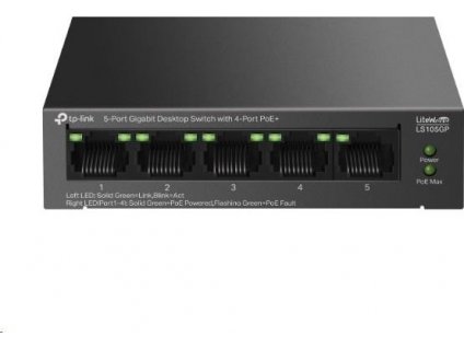 TP-Link LiteWave switch LS105GP (5xGbE, 4xPoE+, 65W, fanless)
