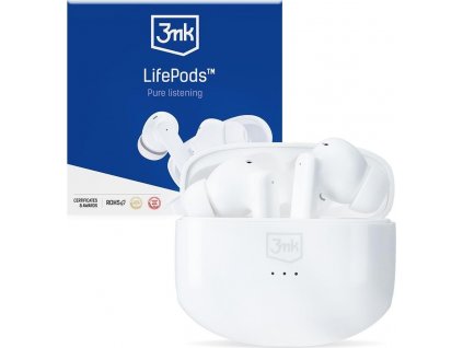 3mk bezdrátová stereo sluchátka LifePods, stereo, nabíjecí pouzdro, bílá