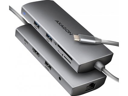 AXAGON HMC-8HLSA, USB 5Gbps hub, 3x USB-A, HDMI 4k/60Hz, RJ-45 GLAN, SD/microSD, audio, PD 100W, kábel USB-C 20cm