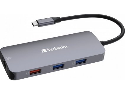 VERBATIM Hub USB-C Pro Multiport 9 Port, 3x USB 3.2, 2x USB-C, HDMI, RJ45, microSD/SD, šedá