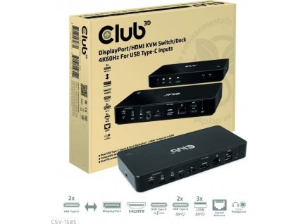 Club3D Dokovací stanice DisplayPort / HDMI KVM Switch, USB-C, PD