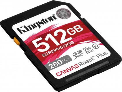 Kingston SDXC karta 512GB Canvas React Plus, UHS-II, U3, V60, R:280/W:150MB/s