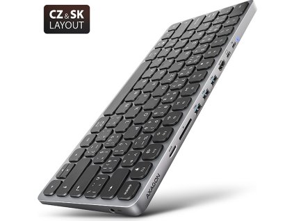 AXAGON HMC-KB-CS, USB 5Gbps hub s CZ/SK klávesnicou, HDMI 4K/60Hz, 3x USB-A, SD/mSD, audio, PD 100W, kábel USB-C 60cm