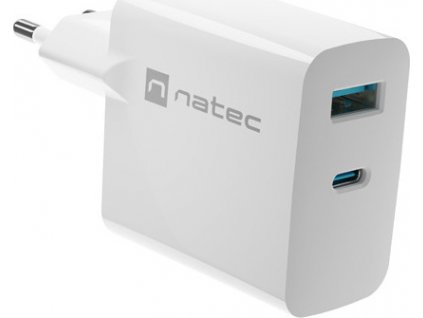 UUniverzální USB nabíječka Natec RIBERA GaN 1X USB-A + 1X USB-C 65W, Bílá