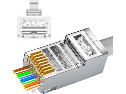 W-Star Konektor FTP RJ45EZ Cat6A 100ks 3U pozlacený 6SLD pass through FRJ45EZC6AS