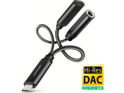 AXAGON ADA-HCPD, USB-C na 3.5mm jack - Hi-Res DAC audio adaptér, 384kHz/32bit, stereo, PD 60W 3A
