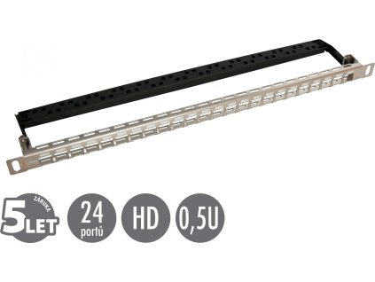 19" modulární neosazený high-density patch panel Solarix 24 portů 0,5U SX24HDM-0-STP-SL-UNI