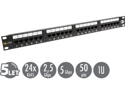 19" patch panel Solarix 24 x RJ45 CAT6 UTP 350 MHz černý 1U SX24-6-UTP-BK